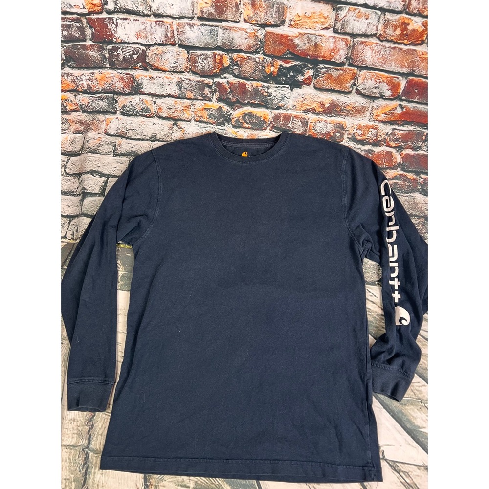 Carhartt Mens Navy Blue Long Sleeve Graphic Logo T-Shirt Original Fit Small‎